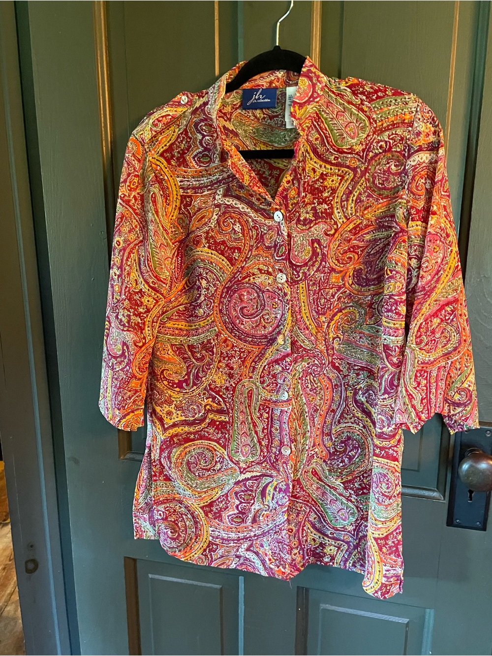 J. Jill Vibrant Paisley Button-Up Tunic in Pink, Orange & Green